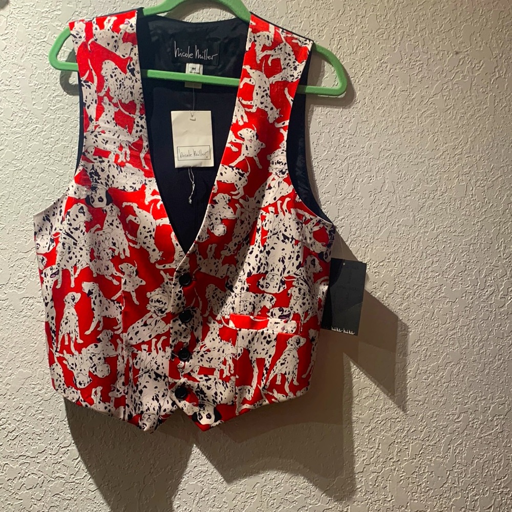 Nicole Miller Silk Vest waistcoat Men’s M Red Dog Print